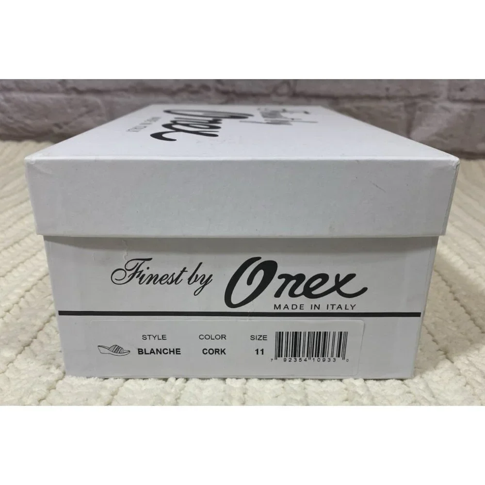 Onex Blanche Linen Stones Cork Wedge Sandals Shoes Made in Italy Womens 11 - Picture 13 of 13